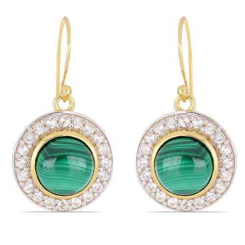 925 SILVER GOLD PLATED NATURAL MALACHITE GEMSTONE HALO EARRINGS